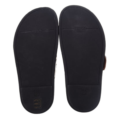 Fendi Calfskin FF Embossed Pearland Slide Sandals 37 Tobacco Moro 6 of 11