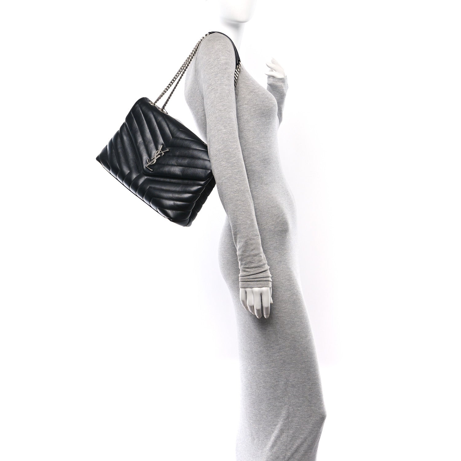 Saint Laurent Calfskin Y Quilted Monogram Medium Loulou Chain Satchel Black 2 of 12