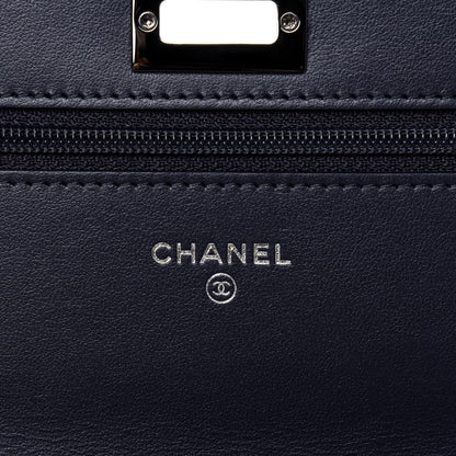 Chanel Canvas Printed Quilted 2.55 Reissue Wallet On Chain WOC White Black Navy Blue 6 of 13