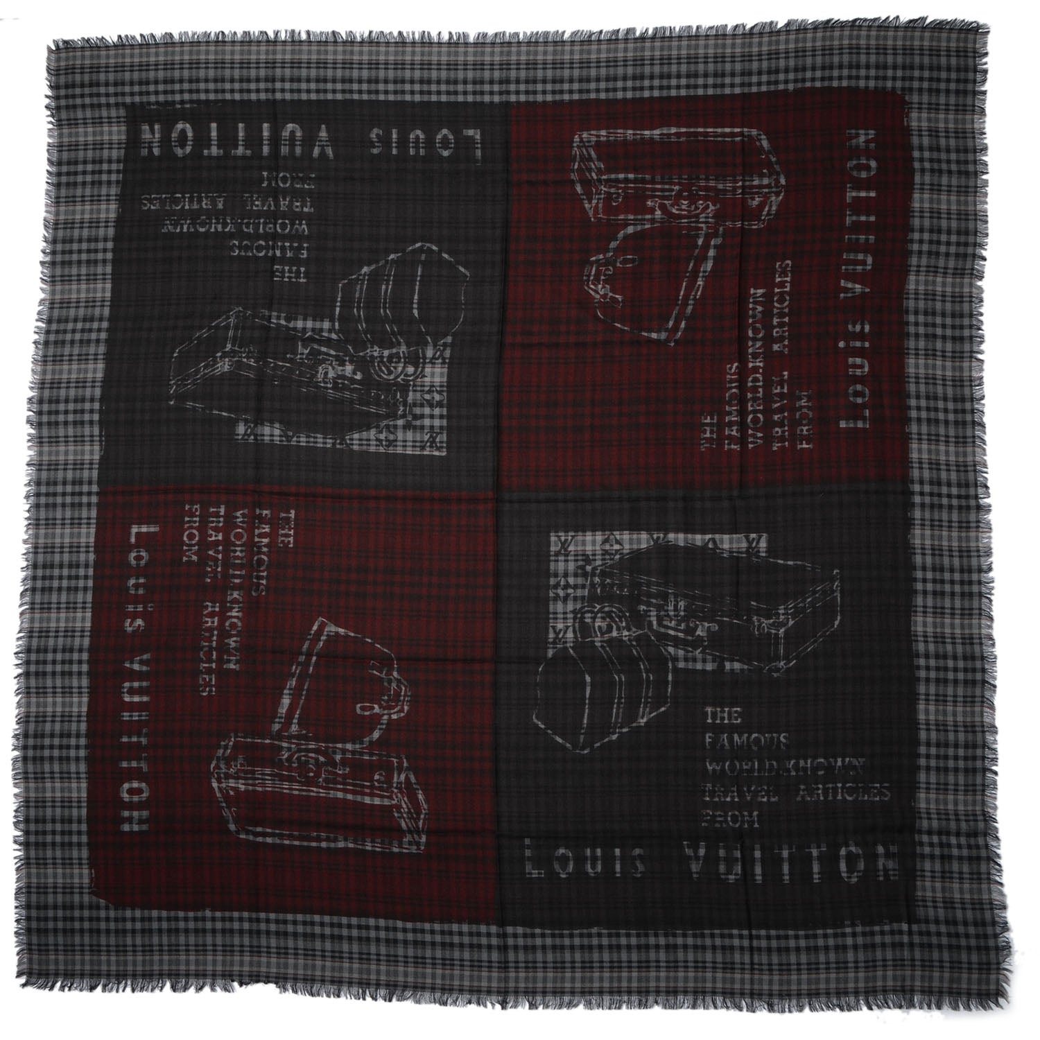 Louis Vuitton Mens Fleece Wool Silk Trunks Shawl Gris Rouge 4 of 4