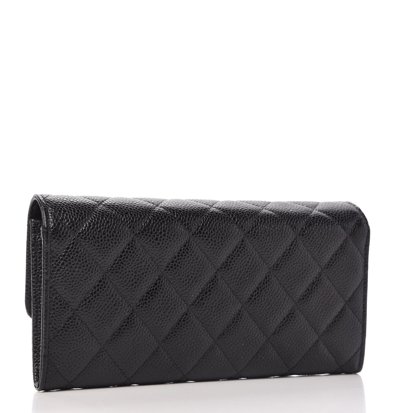 Caviar Quilted Large Gusset Flap Wallet Black