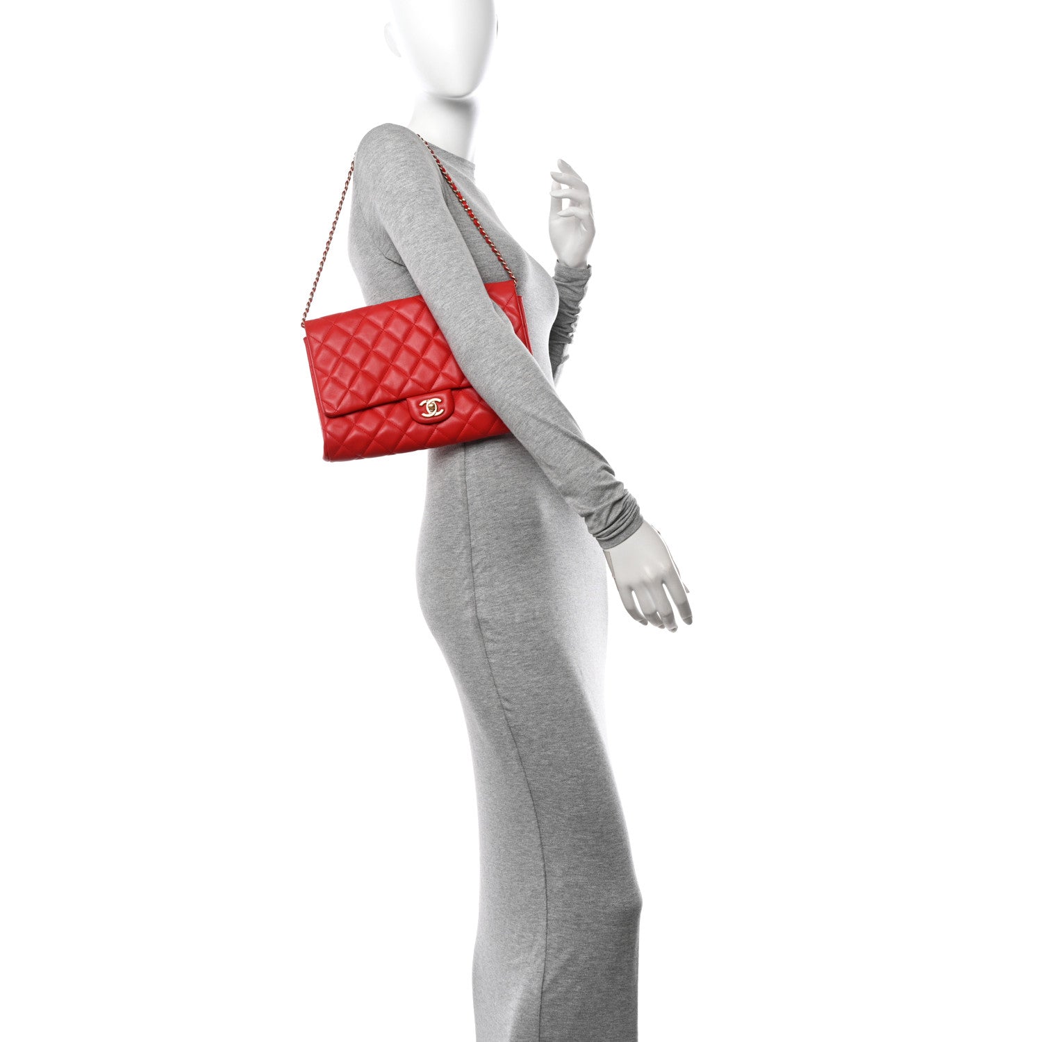 Chanel Lambskin Quilted Clutch With Chain Flap Red 2 of 10