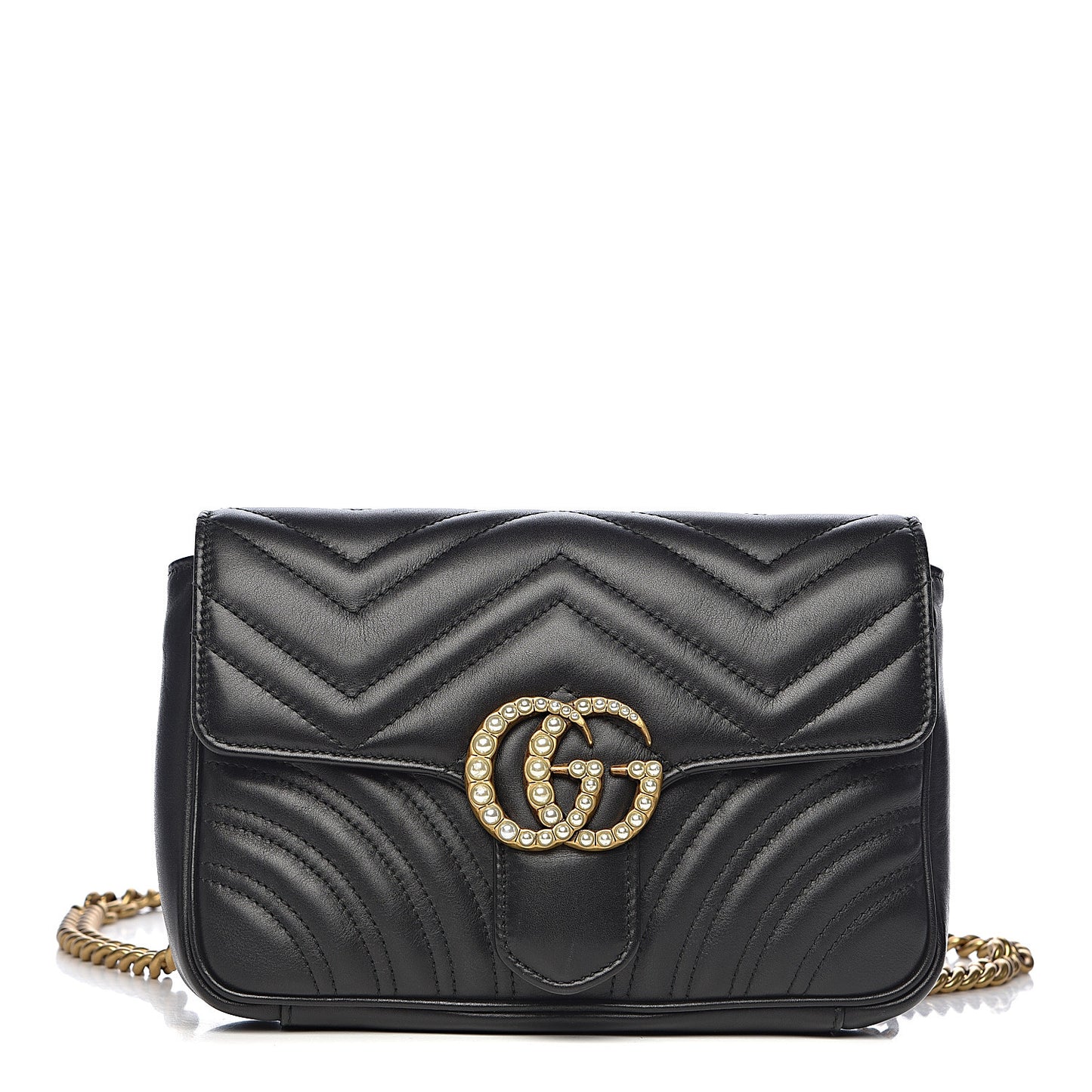 Calfskin Matelasse Pearly GG Marmont Chain Belt Bag Black