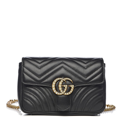 Gucci Calfskin Matelasse Pearly GG Marmont Chain Belt Bag Black 1 of 13