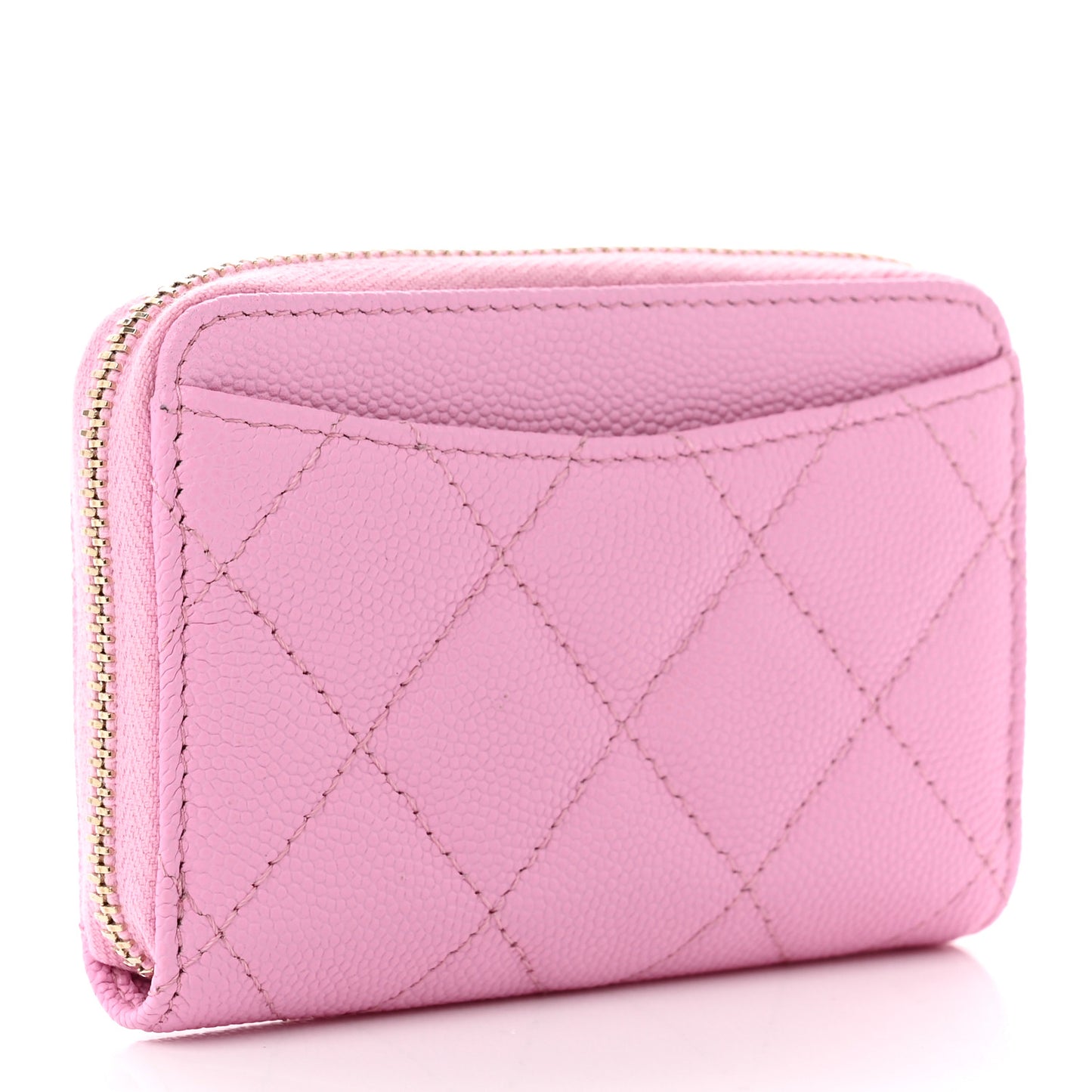 Caviar Quilted Zip Coin Purse Pink