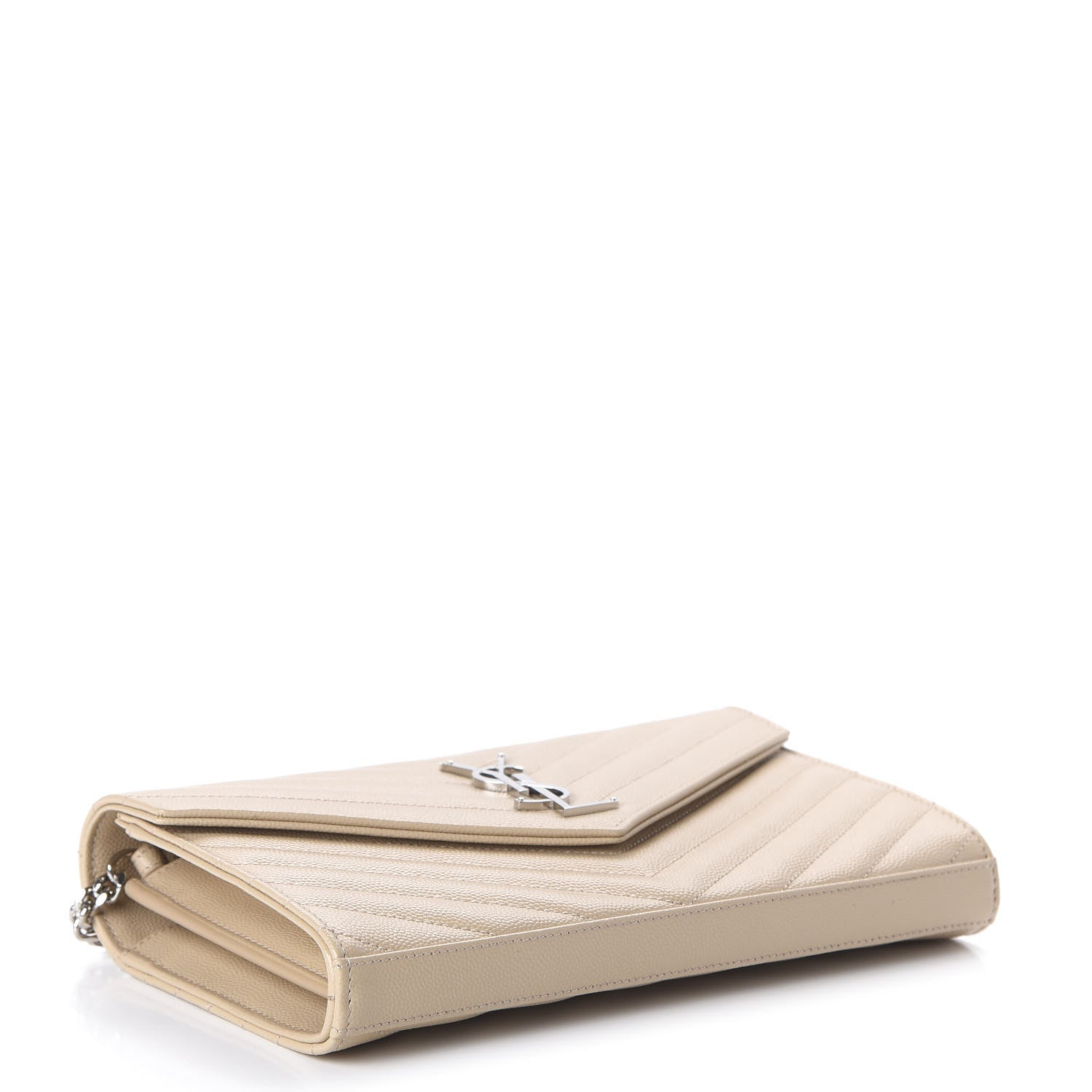 Saint Laurent Grain De Poudre Matelasse Chevron Monogram Chain Wallet Nude Powder 4 of 10