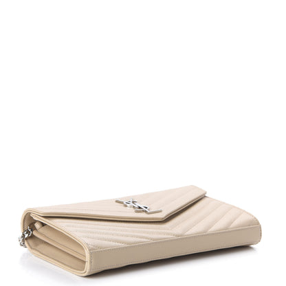 Saint Laurent Grain De Poudre Matelasse Chevron Monogram Chain Wallet Nude Powder 4 of 10