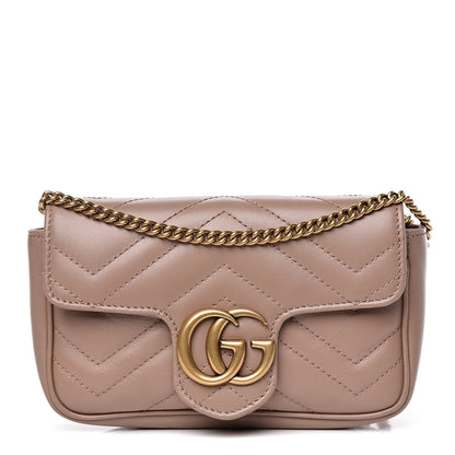 Gucci Calfskin Matelasse Super Mini GG Marmont Shoulder Bag Porcelain Rose 1 of 11