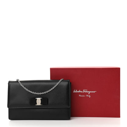 Salvatore Ferragamo Pebbled Calfskin Vara Bow Chain Flap Crossbody Black 10 of 10