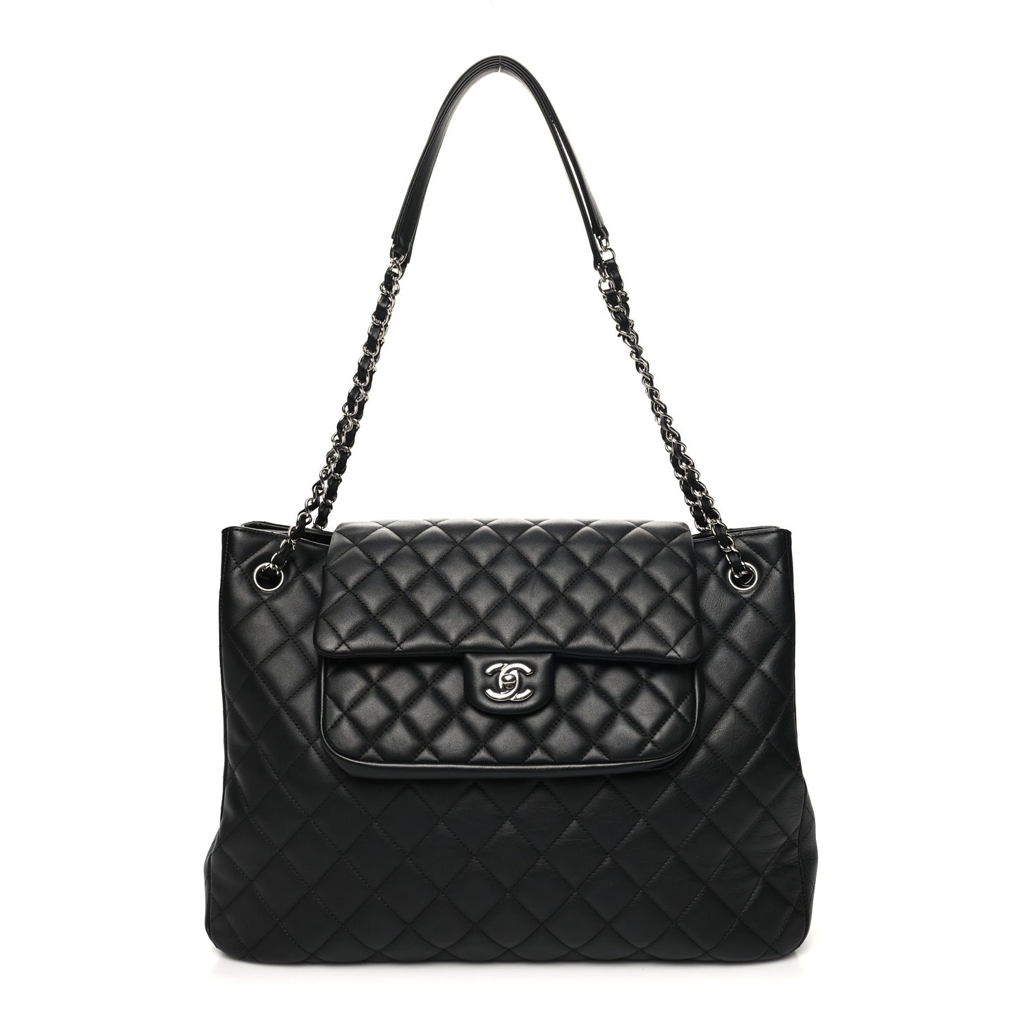 Calfskin Quilted Flap Tote Black