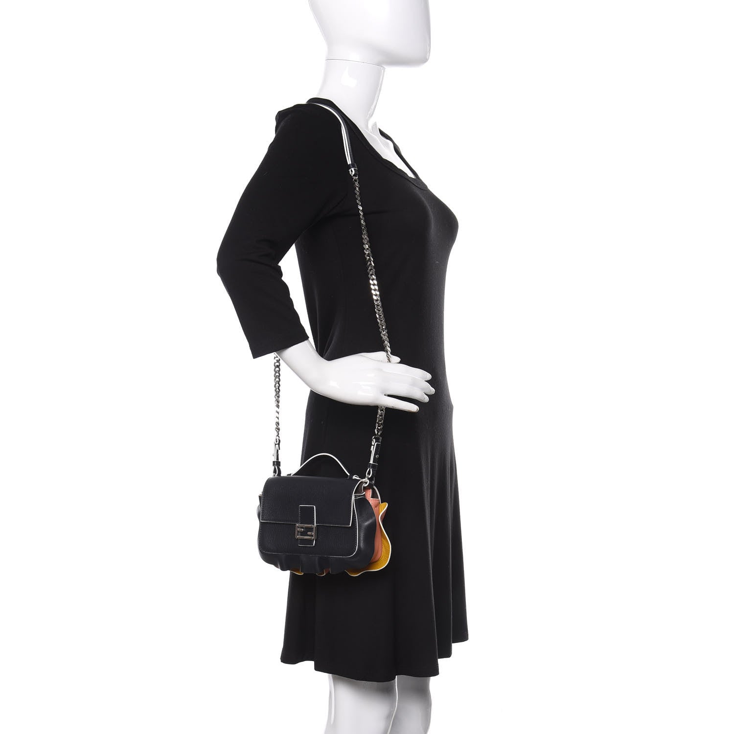 Fendi Vitello Dolce Waves Tri-Color Micro Double Baguette Blue Notte Chantilly 2 of 12
