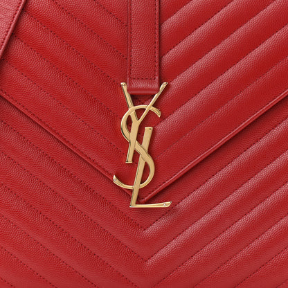 Saint Laurent Grain De Poudre Matelasse Chevron Large Monogram Satchel Lipstick Red 8 of 12