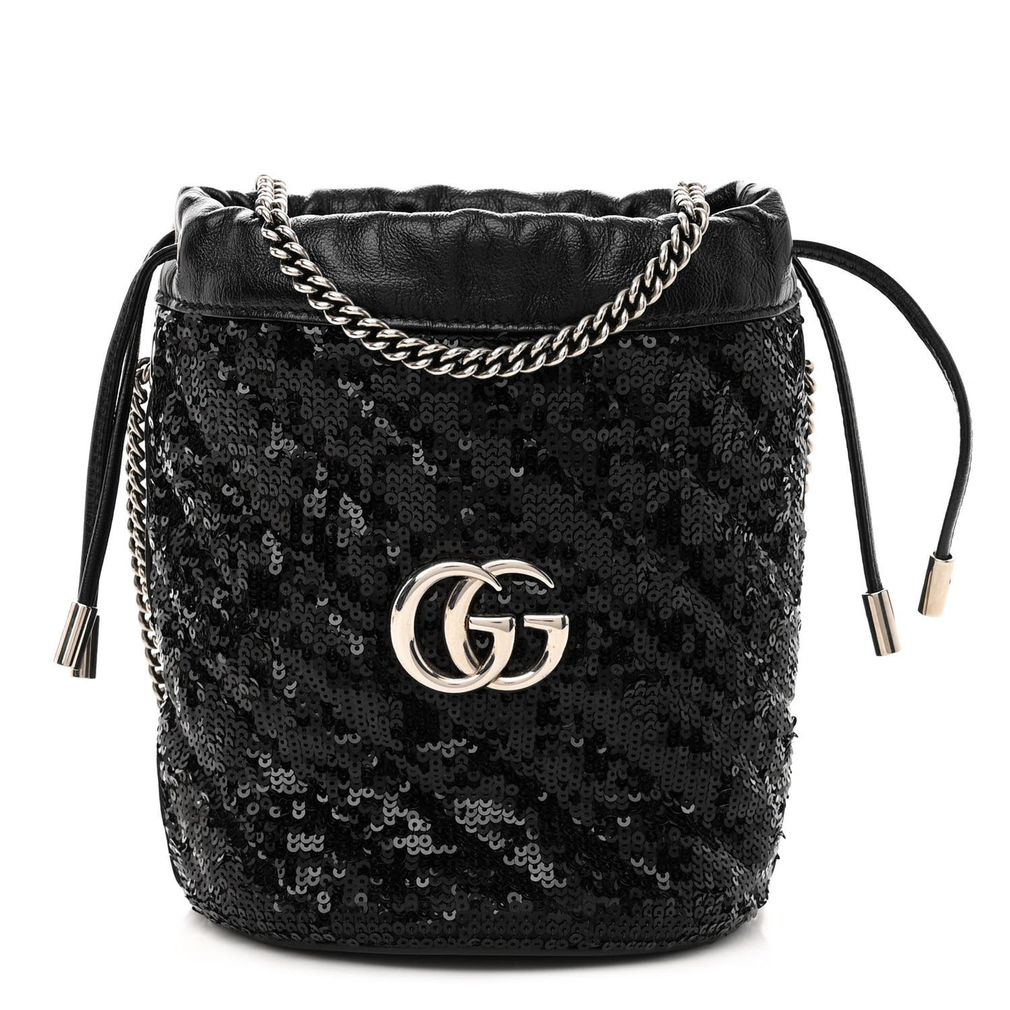 Sequin Mini GG Marmont 2.0 Bucket Bag Black