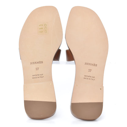 Hermes Box Calfskin Oran Sandals 37 Gold 6 of 11