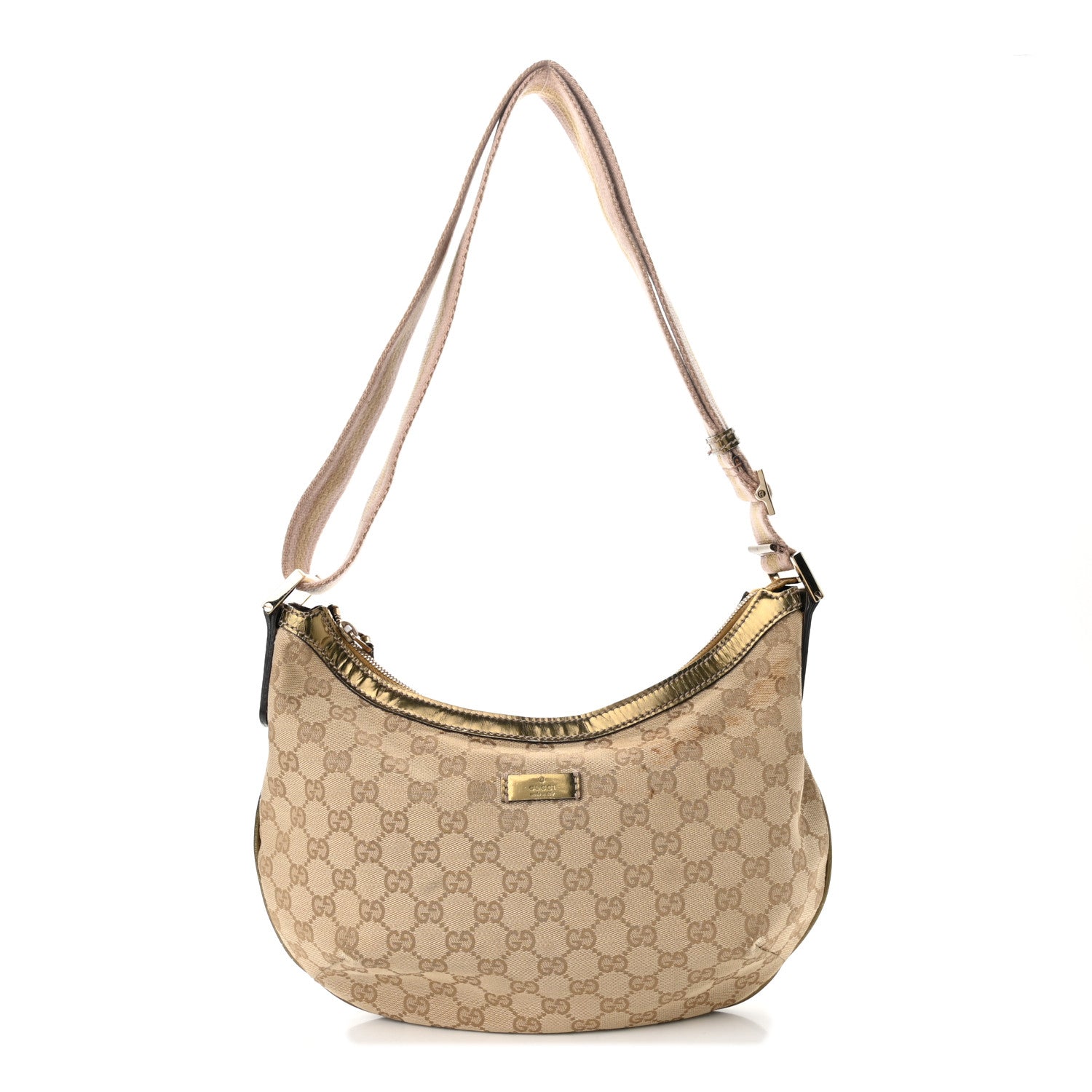 Gucci Monogram Web Medium Half Moon Hobo Gold Pink 1 of 11