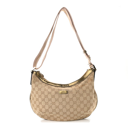 Gucci Monogram Web Medium Half Moon Hobo Gold Pink 1 of 11