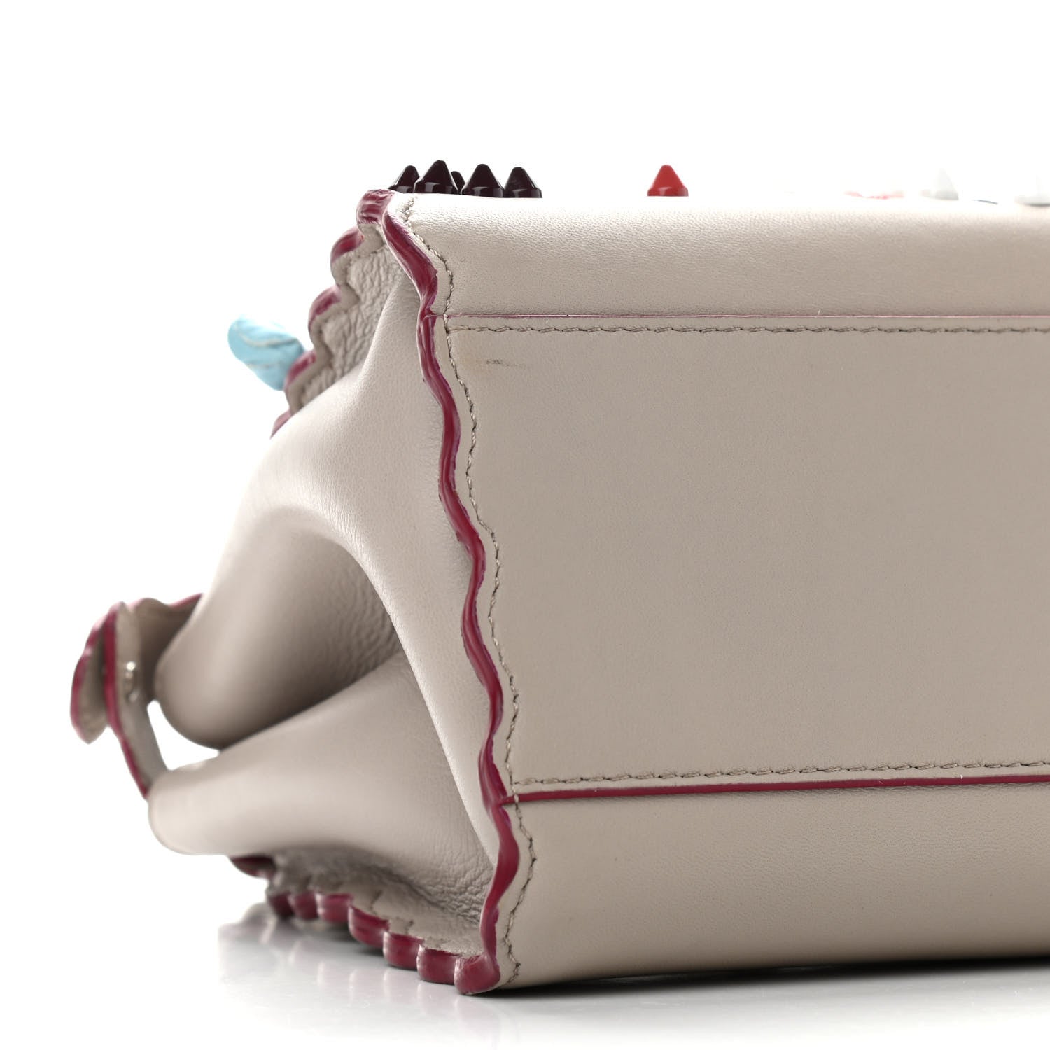 Fendi Nappa Embroidered Flower Scalloped Mini Peekaboo Iconic Satchel Grigio Polvere 8 of 12