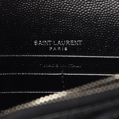 Saint Laurent Grain De Poudre Matelasse Chevron Monogram Envelope Chain Wallet Black 8 of 12
