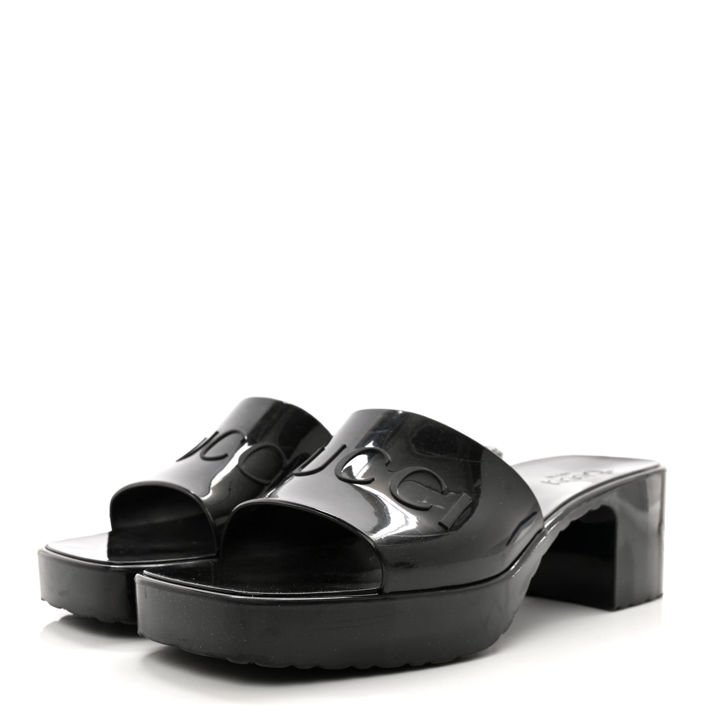 Rubber Gucci Logo Womens Platform 20/60mm Slide Sandals 38 Black