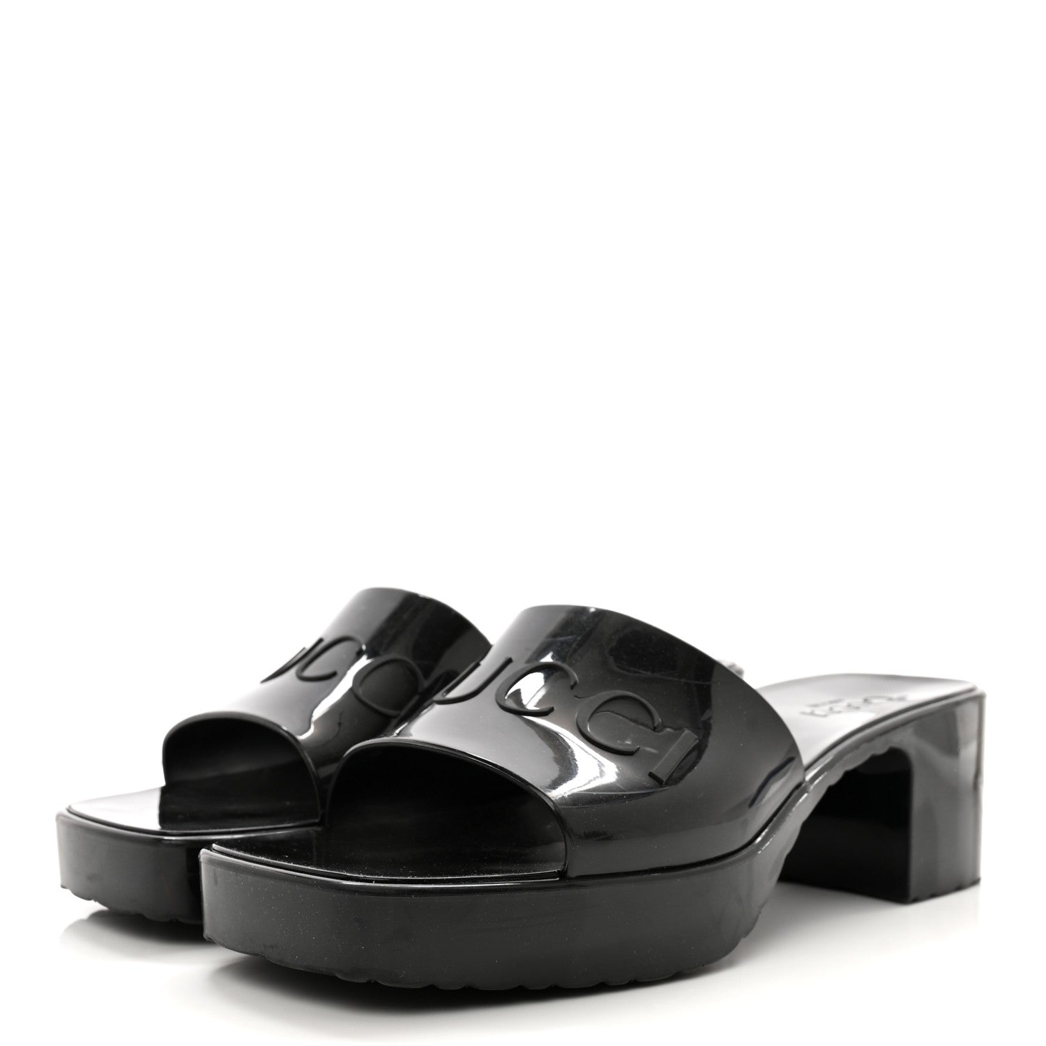 Gucci Rubber Gucci Logo Womens Platform 20/60mm Slide Sandals 38 Black 3 of 13