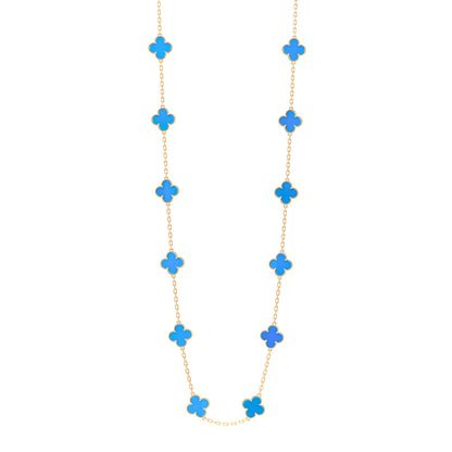 Van Cleef & Arpels 18K Yellow Gold Blue Agate 20 Motifs Vintage Alhambra Necklace 1 of 5