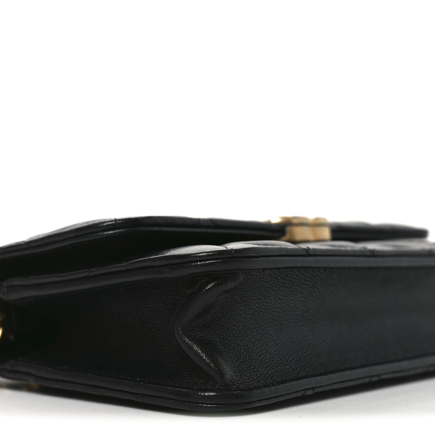 Lambskin Quilted Double Chain Flap Phone Holder With Chain Black
