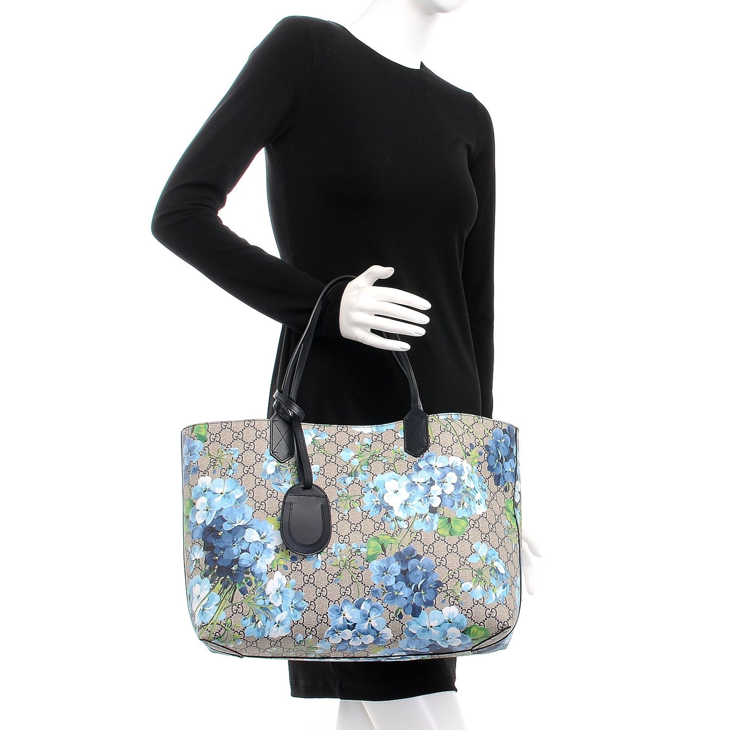 GG Supreme Monogram Blooms Medium Reversible Tote Beige Blue Navy