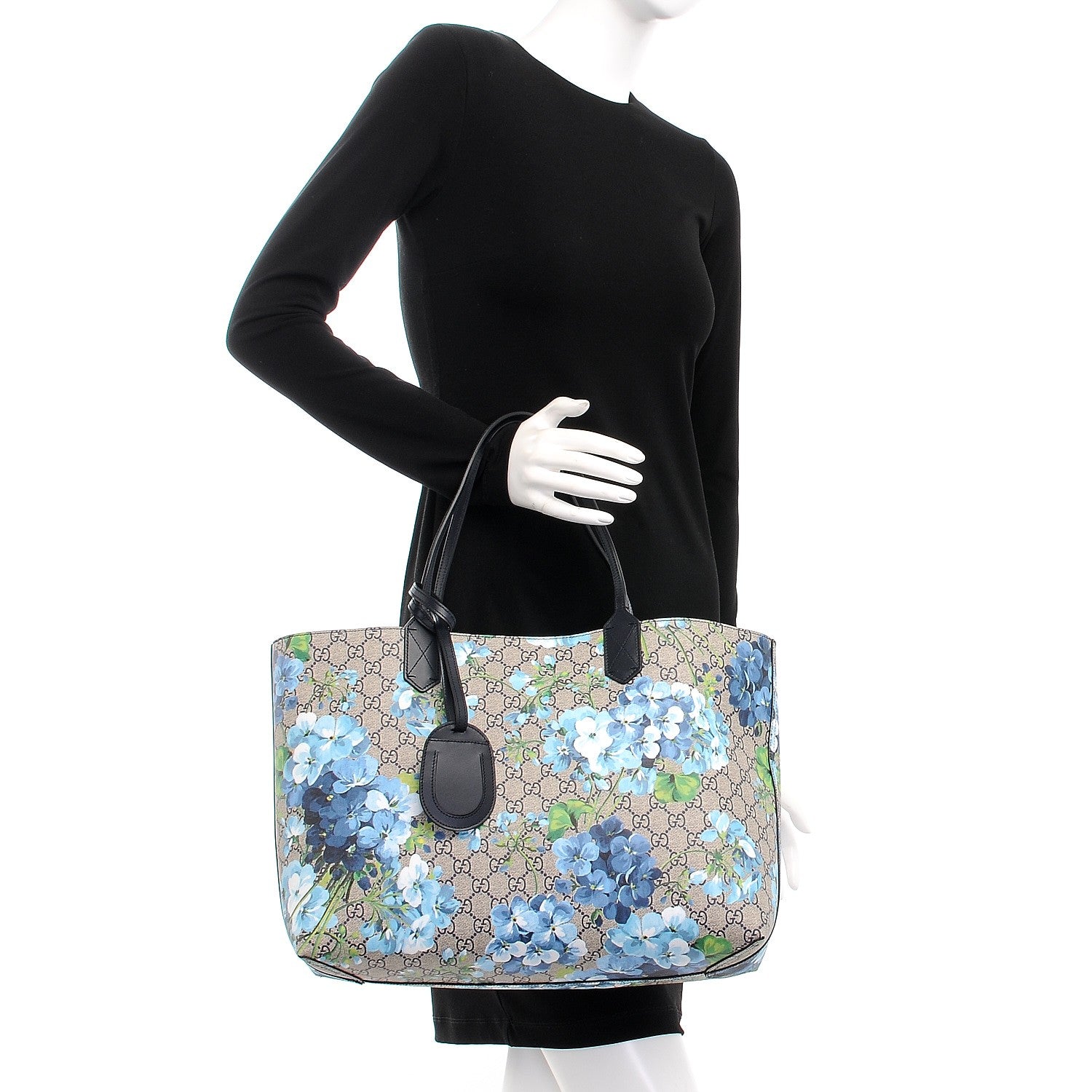 Gucci GG Supreme Monogram Blooms Medium Reversible Tote Beige Blue Navy 3 of 12