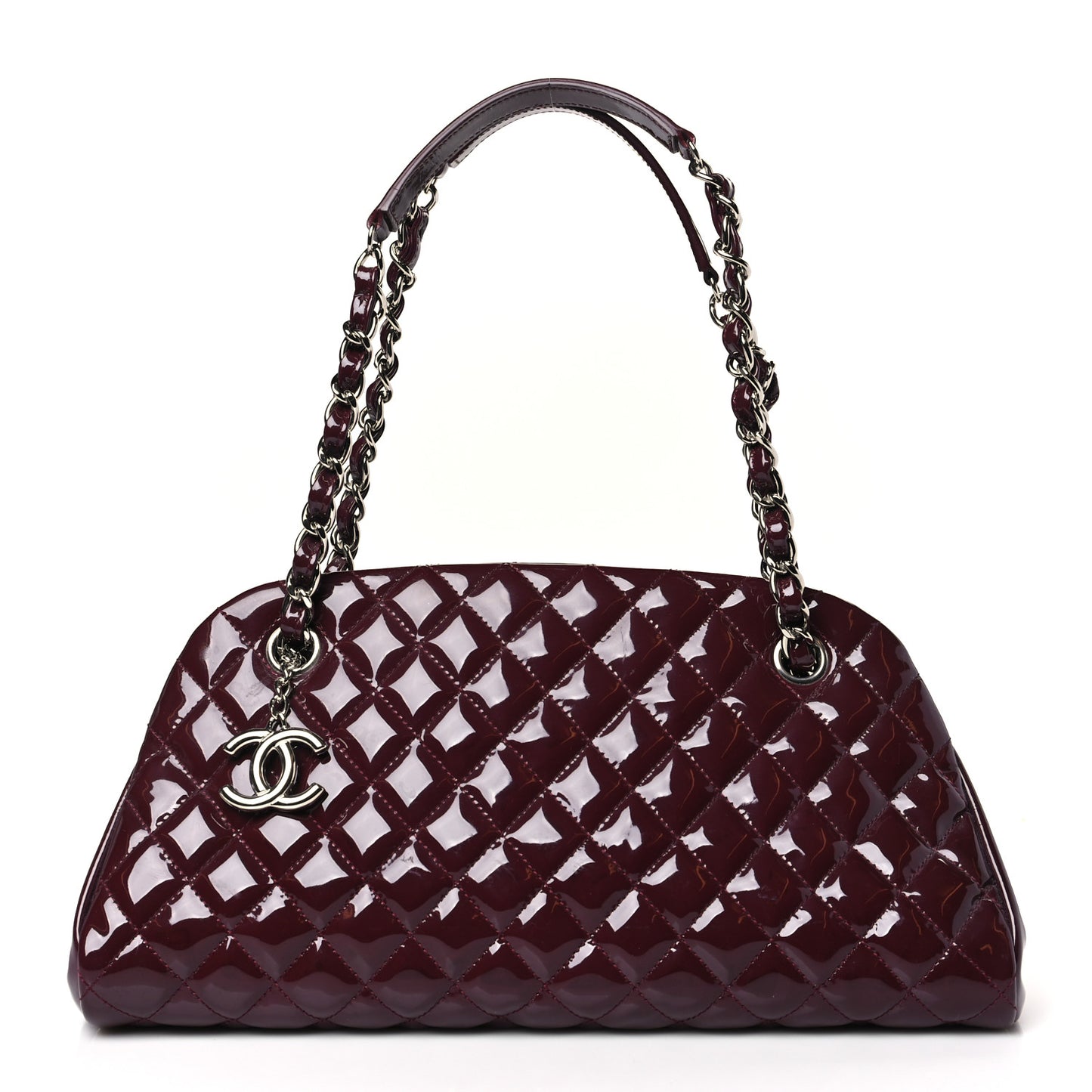 Patent Quilted Medium Just Mademoiselle Bowling Bag Burgundy