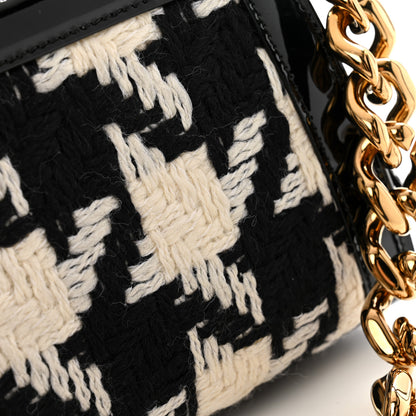 Versace Patent Calfskin Tweed Houndstooth Medusa Small Top Handle Handbag Black White 11 of 12