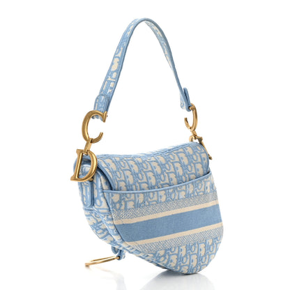 Christian Dior Oblique Embroidered Saddle Bag Cornflower Blue 3 of 10