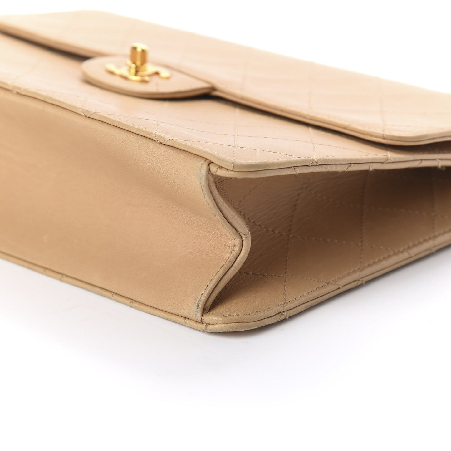 Lambskin Quilted Maxi Single Flap Beige