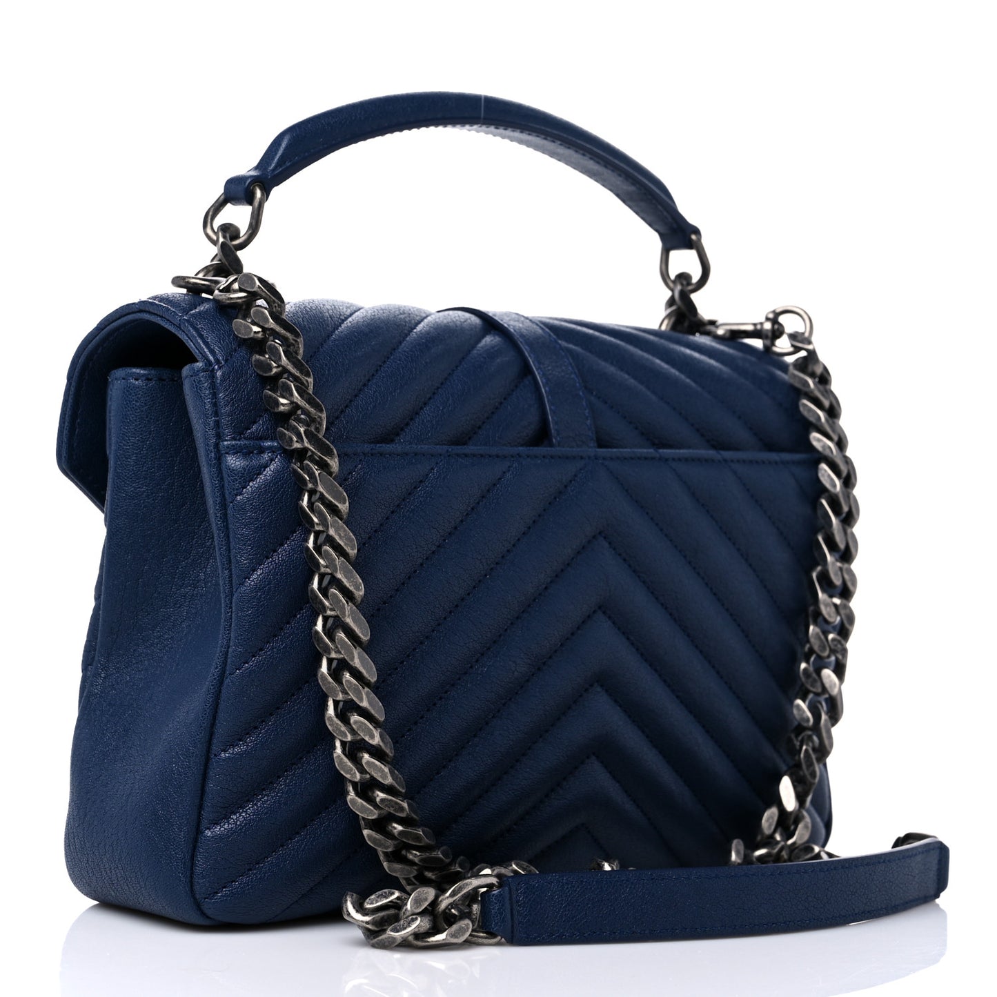 Sheepskin Matelasse Chevron Monogram Medium College Bag Blue Charron