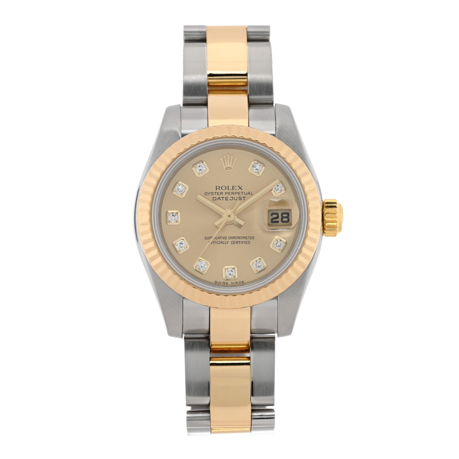 Rolex Stainless Steel 18K Yellow Gold Diamond 26mm Oyster Perpetual Datejust Watch Champagne 179173 1 of 5