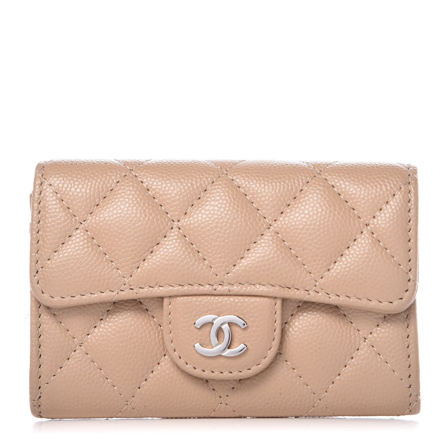 Caviar Quilted Card Holder Wallet Beige