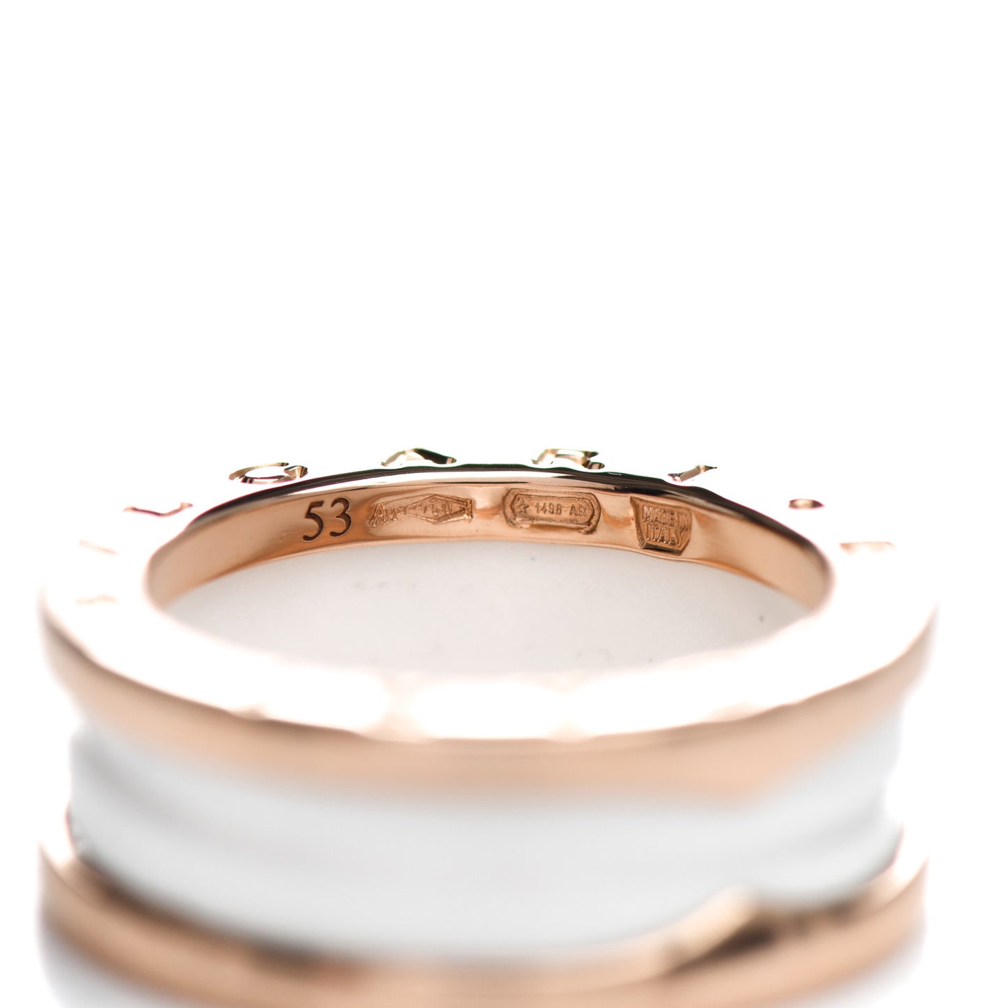 18K Rose Gold White Ceramic B.Zero1 Two-Band Ring 53 6.25