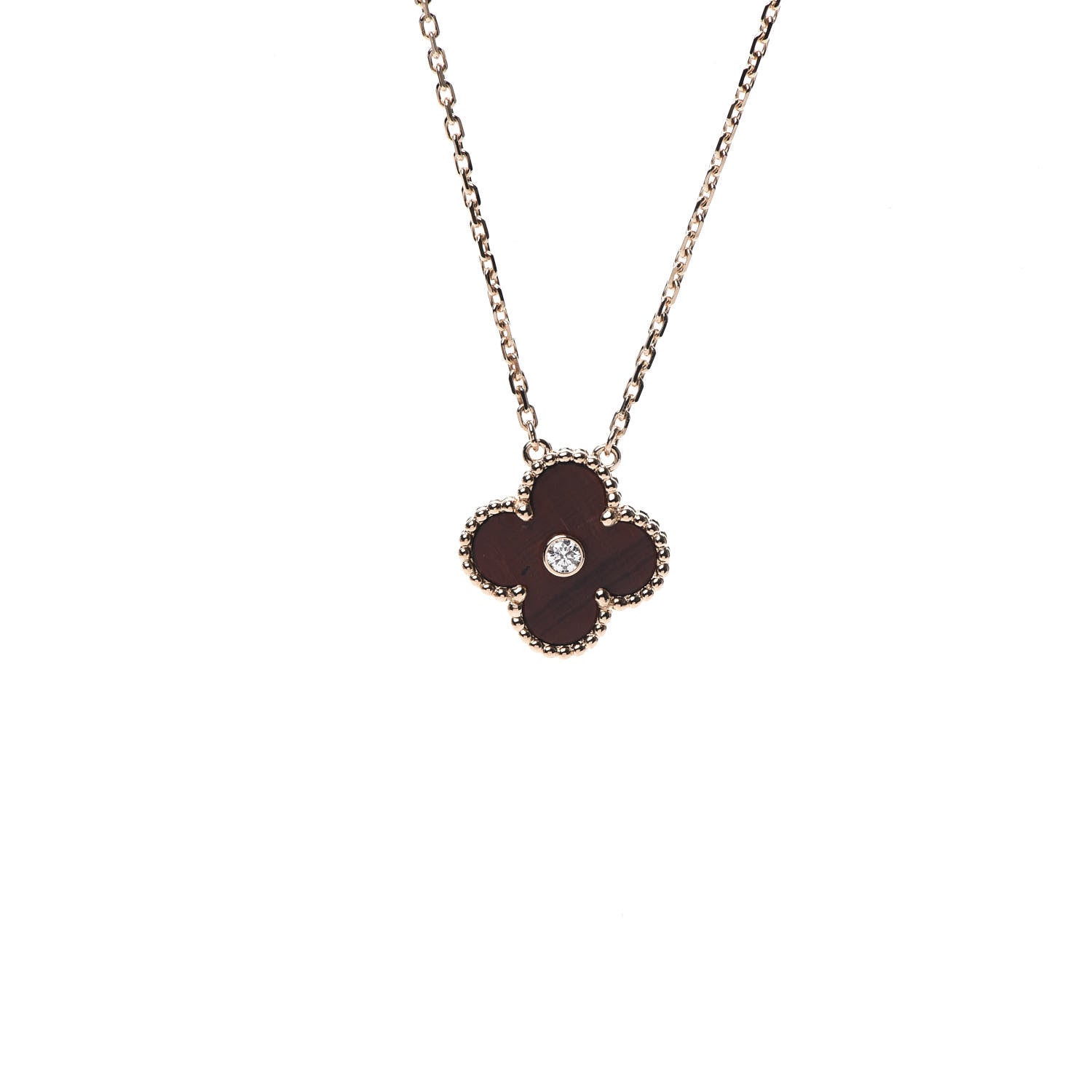 Van Cleef & Arpels 18K Rose Gold Diamond Carnelian Vintage Alhambra Pendant Necklace 4 of 7