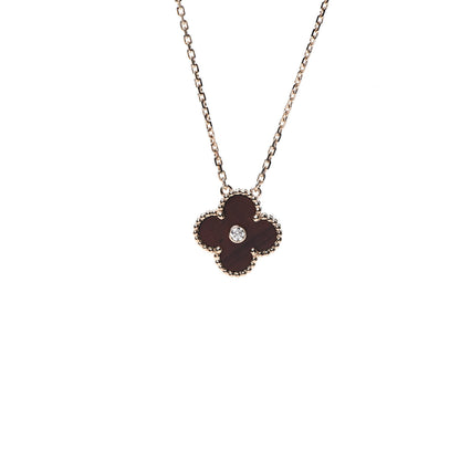 Van Cleef & Arpels 18K Rose Gold Diamond Carnelian Vintage Alhambra Pendant Necklace 4 of 7