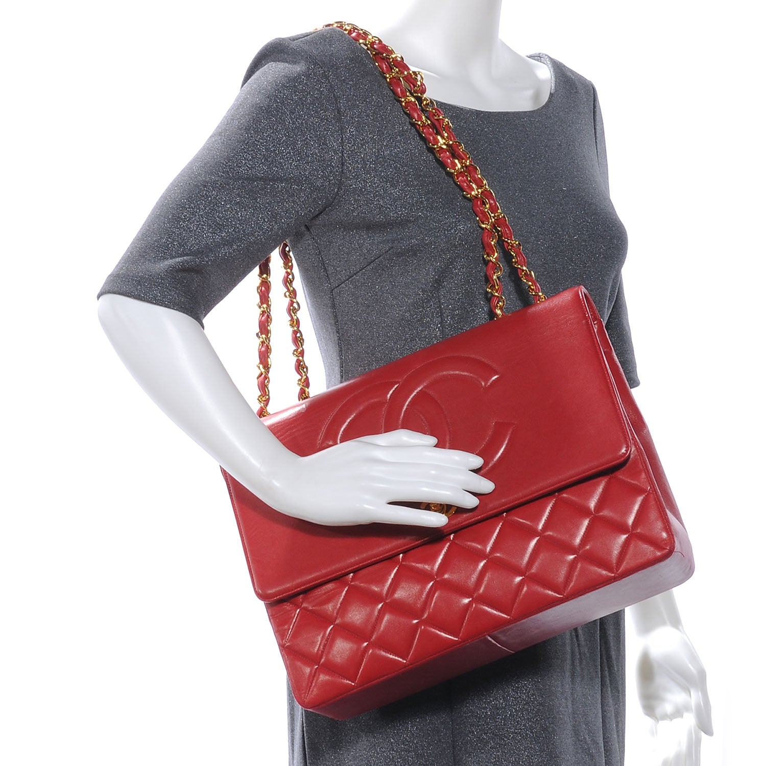 Chanel Lambskin Vintage Jumbo CC Flap Red 2 of 8