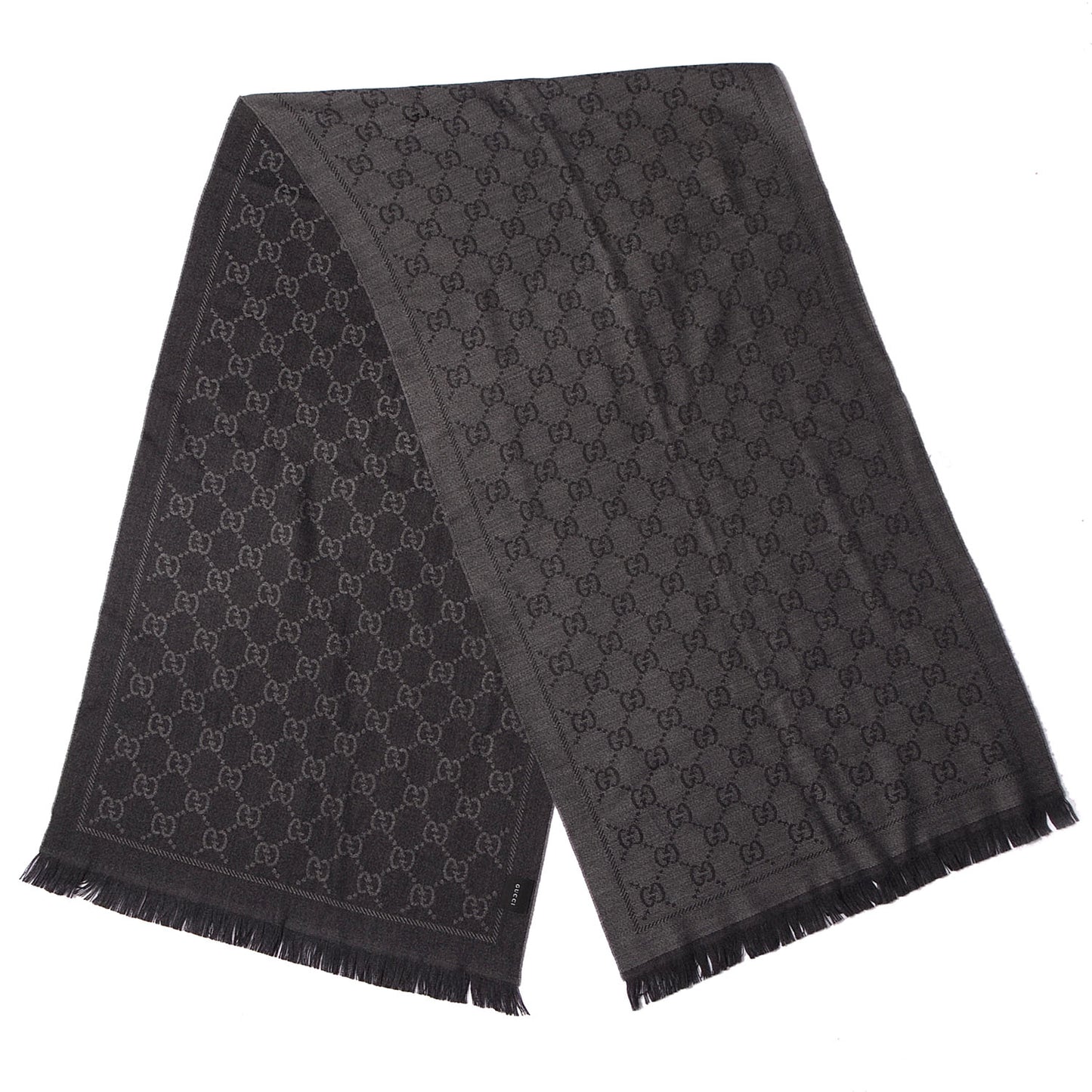 Wool Monogram Fringe Scarf Anthracite Black