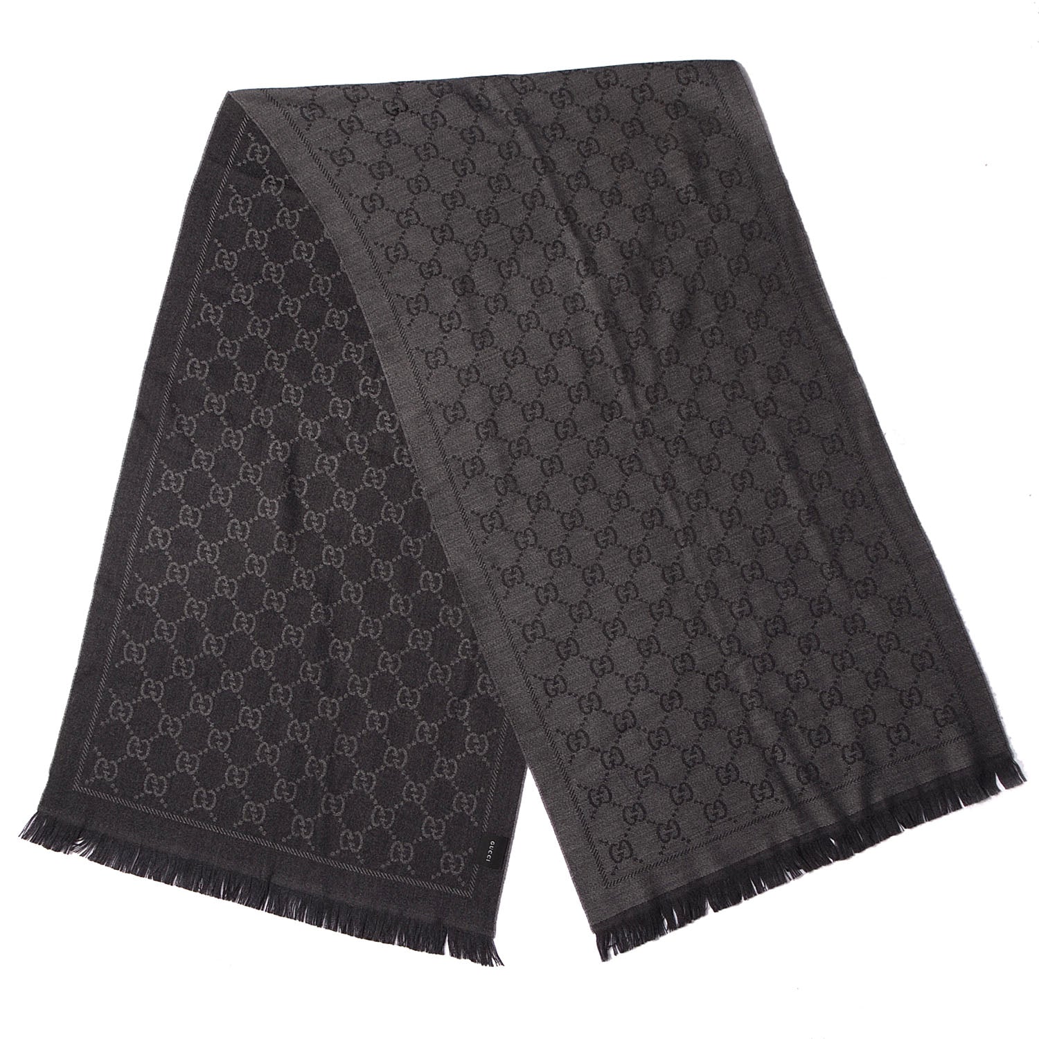Gucci Wool Monogram Fringe Scarf Anthracite Black 3 of 6
