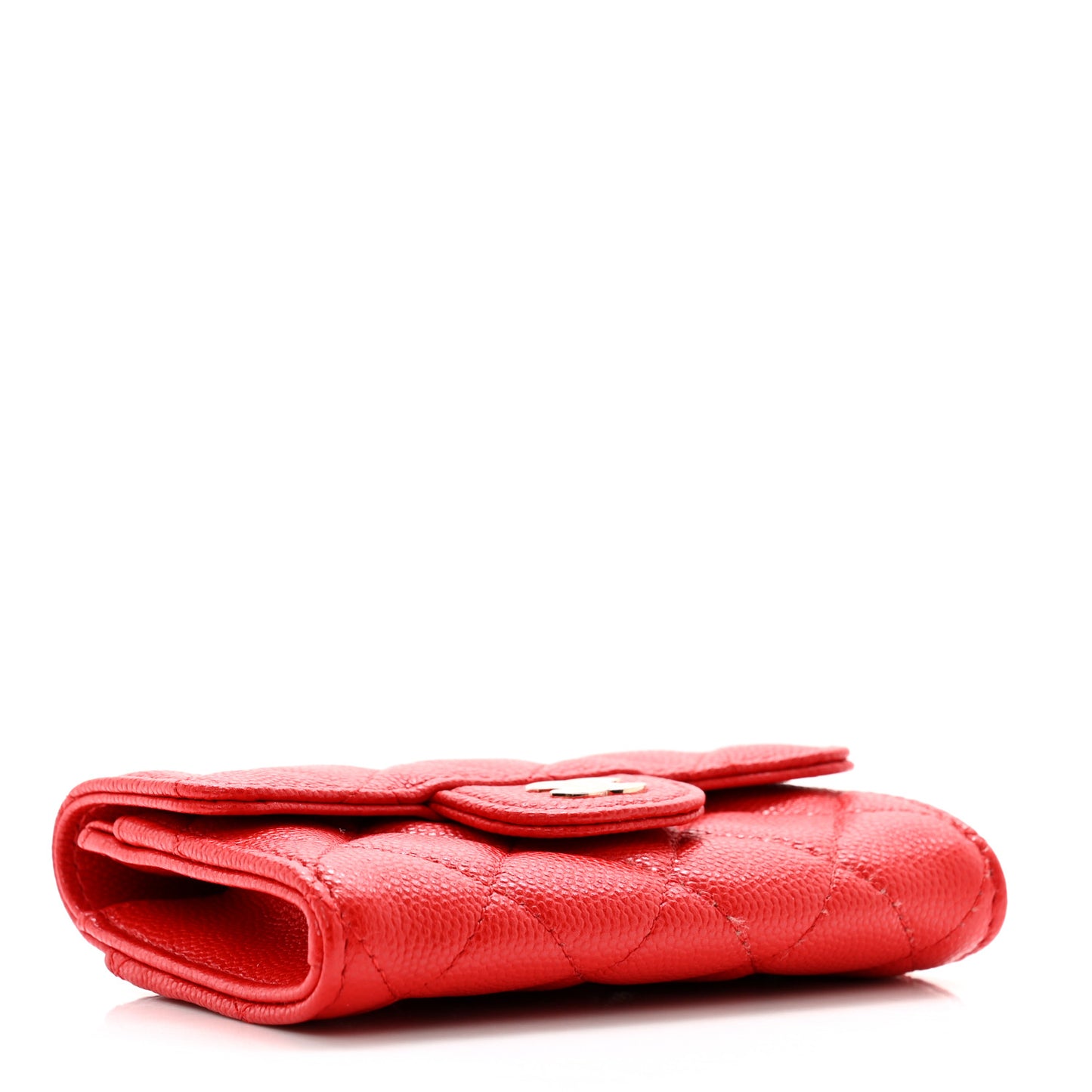 Caviar Quilted Flap Card Holder Wallet Red