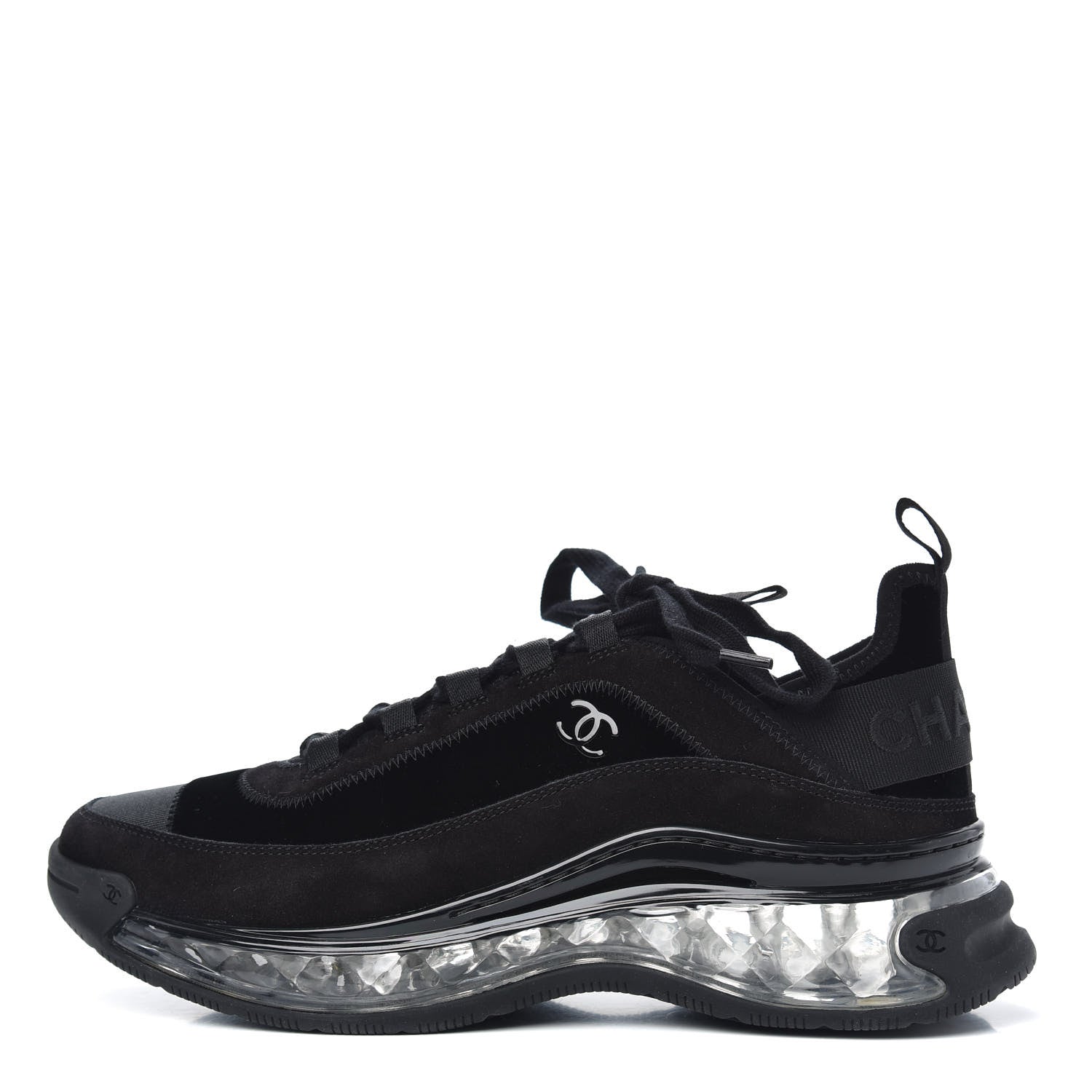 Chanel Suede Calfskin Velvet Grosgrain CC Sneakers 40 Black 1 of 8