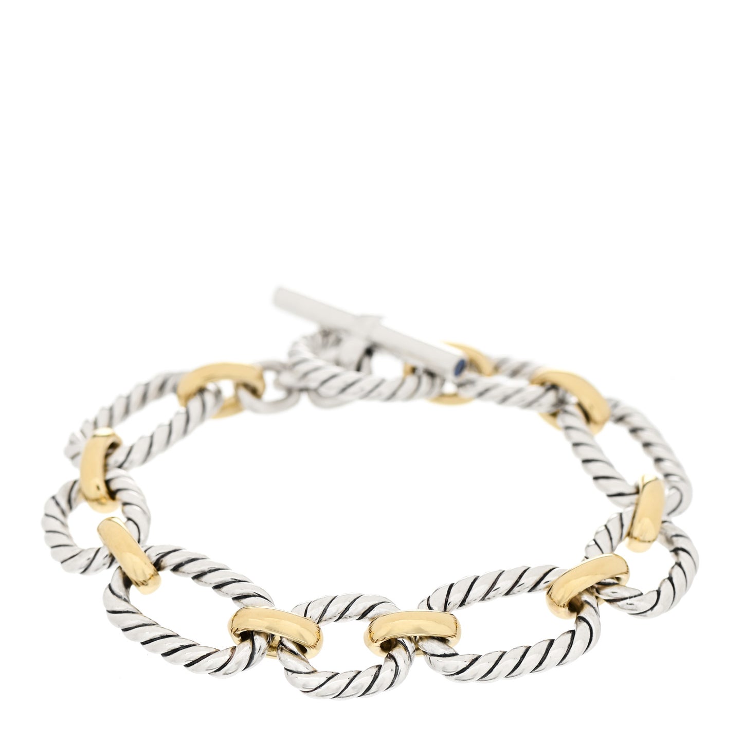 Sterling Silver 18K Yellow Gold Blue Sapphire Cushion Link Bracelet