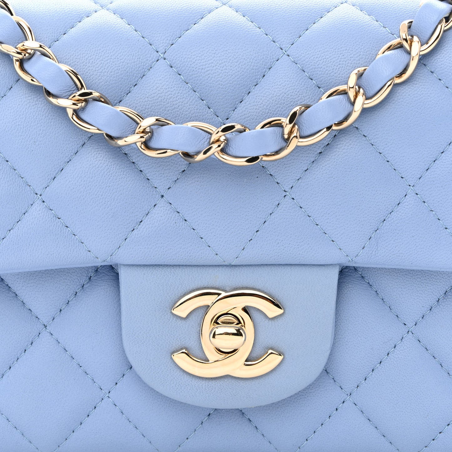 Lambskin Quilted Mini Rectangular Flap Light Blue