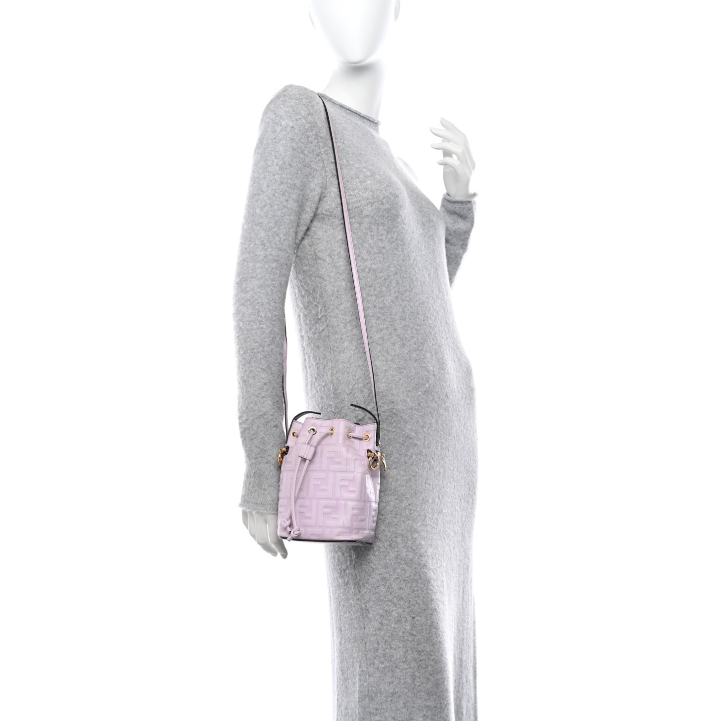 Vitello Termosport F is Fendi FF 1974 Embossed Mini Mon Tresor Bucket Bag Anemone