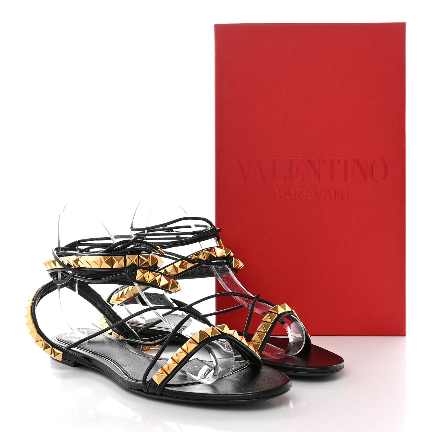 Calfskin Rockstud No Limit Gladiator Flat Sandals 39.5 Black