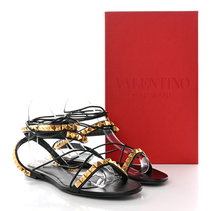 Valentino Garavani Calfskin Rockstud No Limit Gladiator Flat Sandals 39.5 Black 9 of 9