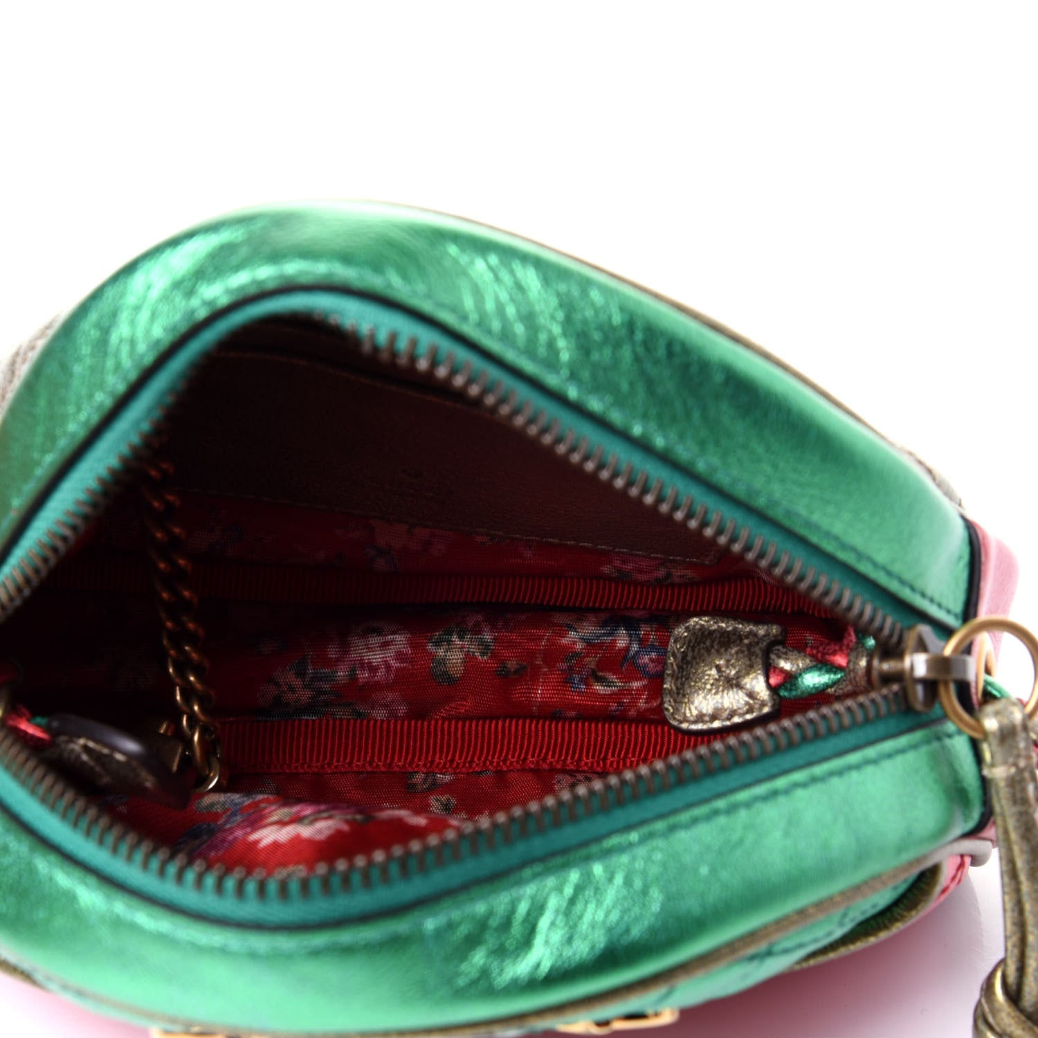 Gucci Laminated Nappa Trapuntata Mini Zumi Dome Shoulder Bag Rosso Jasmine Green Rame 5 of 13