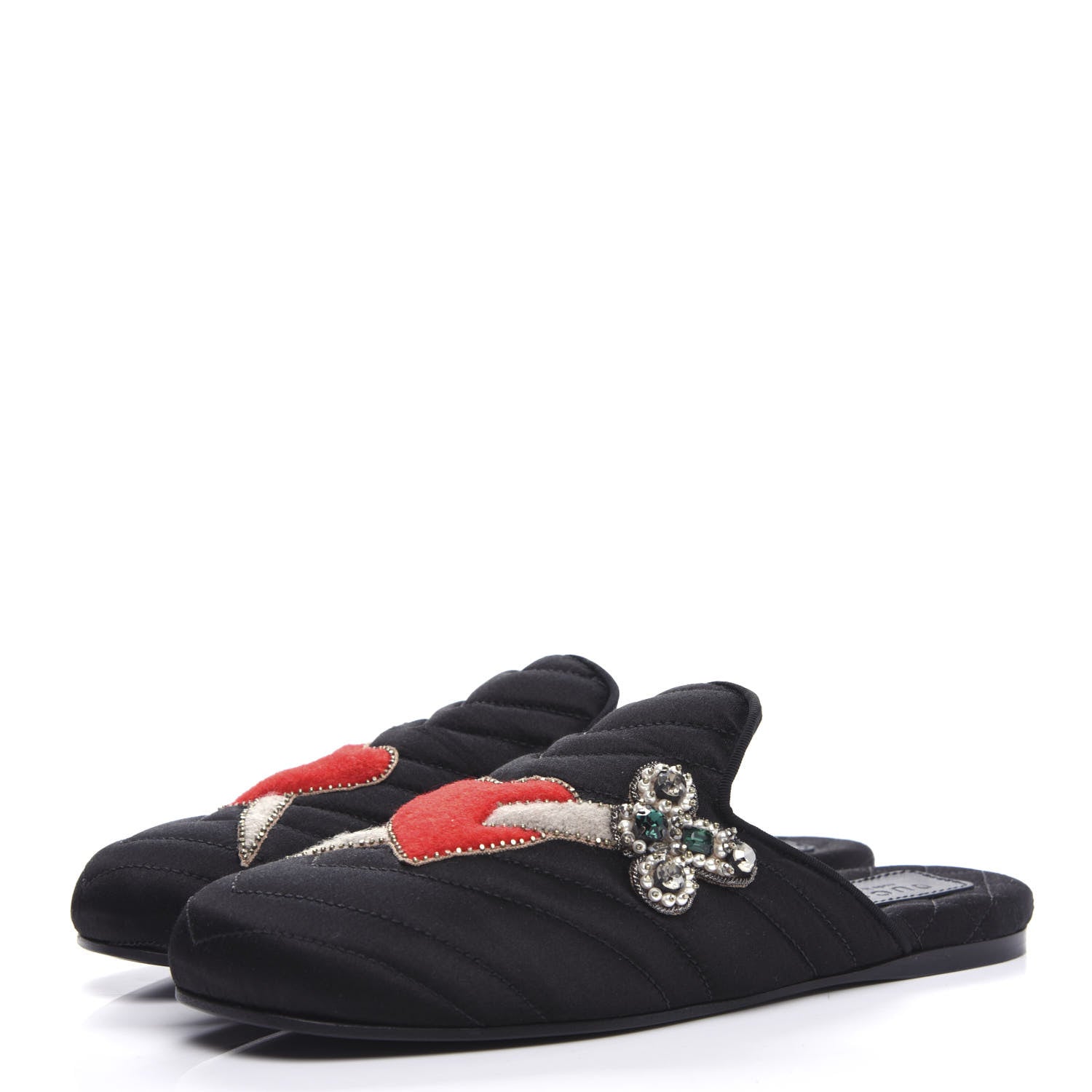 Gucci Satin Embroidered Heart and Dagger Slippers 35.5 Black 3 of 10
